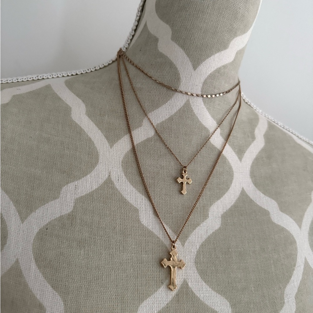 Layered Gold Cross Necklace Set